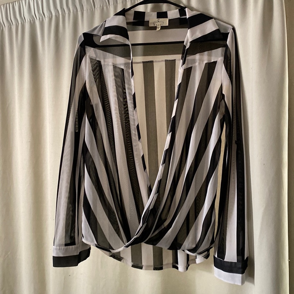 Sheer black and white collared shirt